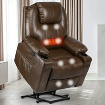 COSYJOY Real Leather Power Lift Chair Recliner for Elderly with Massage and Heating,Brown