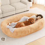 COSYJOY Rectangle Pet Bed,Four-Sided Bolster Cushion, Linen Soft Cuddle Bolster-Style Dog Bed, Washable, Blue