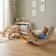 COSYLAND 3-in-1 Wooden Toddler Climbing Arch with Cushion, Indoor Rocker & Storage