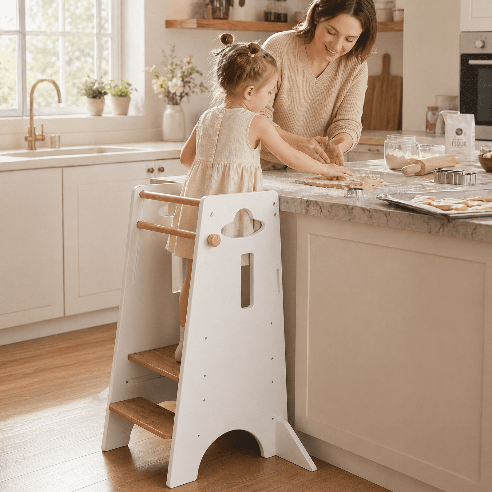 COSYLAND Adjustable Toddler Tower, Wooden Kitchen Step Stool