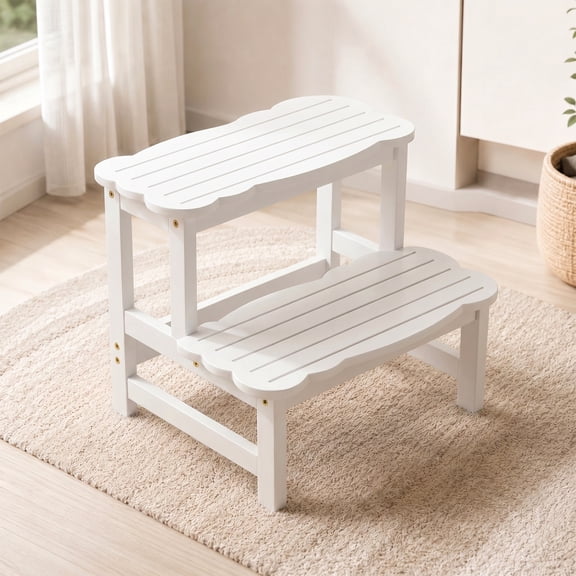 COSYLAND Step Stool for Toddlers - Two Step Stools Toddler 300 lbs Capacity with Safety Non-Slip Design, Natural Step Stool for Bathroom, Kitchen Dual Height Step Stools for Kids White