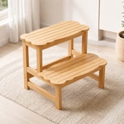 Cosyland Bamboo Two Step Stool for Toddlers, 300 lbs Capacity Non-Slip Natural Stool for Kids, Dual Height Standing Platform for Kitchen, Bathroom