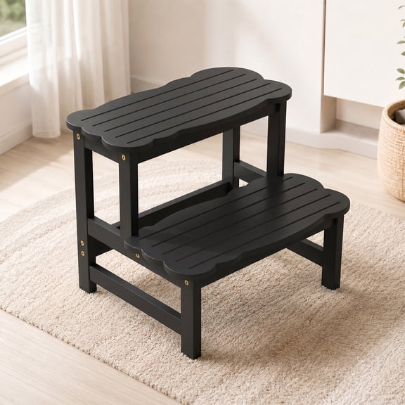 COSYLAND Step Stool for Toddlers - Two Step Stools Toddler 300 lbs Capacity with Safety Non-Slip Design, Natural Step Stool for Bathroom, Kitchen Dual Height Step Stools for Kids Black