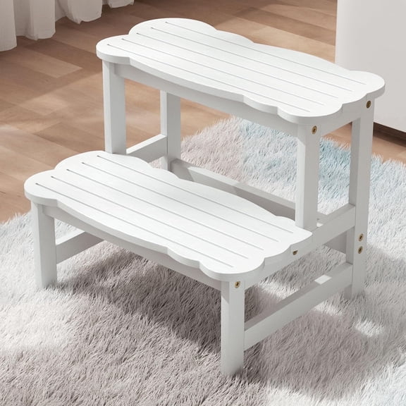 COSYLAND Step Stool for Toddlers - Two Step Stools Toddler 300 lbs Capacity with Safety Non-Slip Design, Natural Step Stool for Bathroom, Kitchen Dual Height Step Stools for Kids White