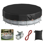 COSYUMI 10Ft Round Pool Cover, 420D Heavy Duty Oxford Solar Pool Covers for Above Ground Pool with Winch and Cable, All Season Inflatable Pool Cover for UV Resistant, Waterproof, Snowproof Windproof