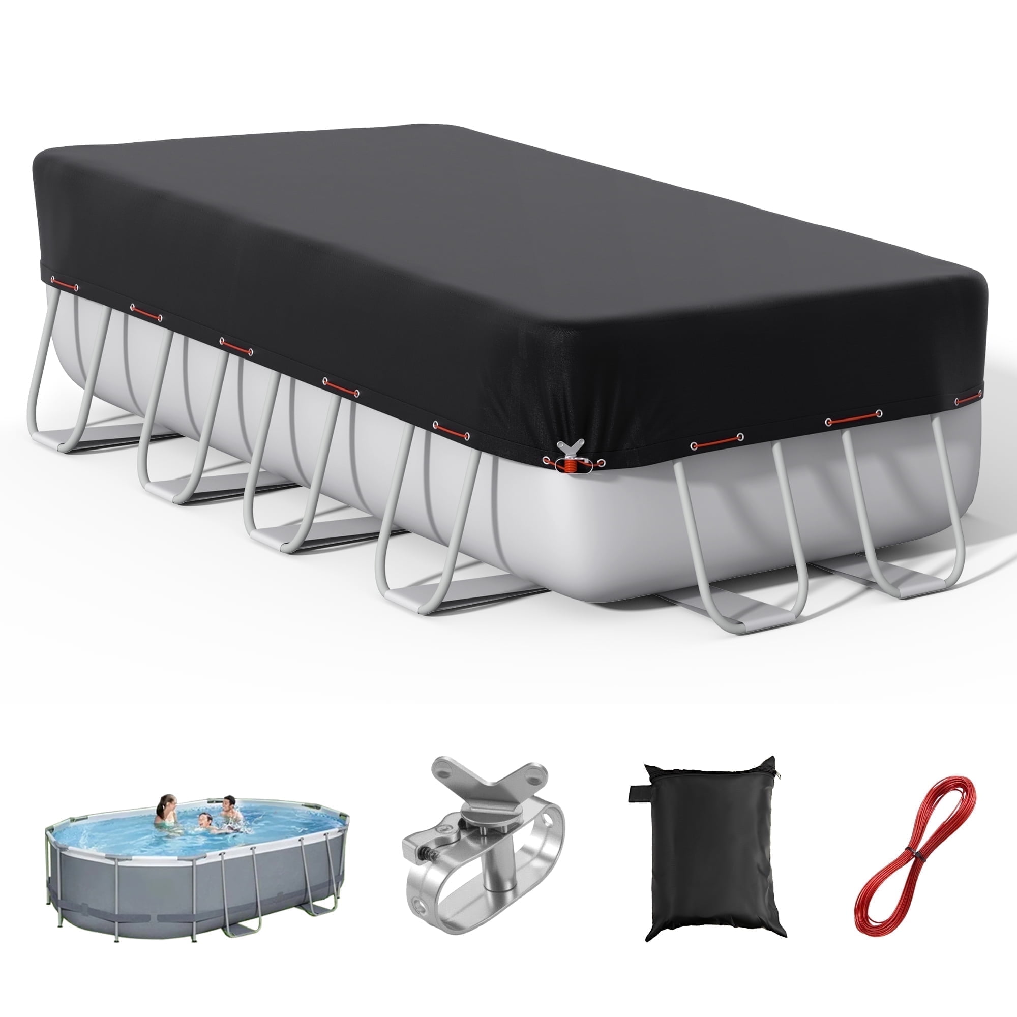 COSYUMI 15X27FT Rectangular Pool Cover, Solar Pool Covers with Winch ...