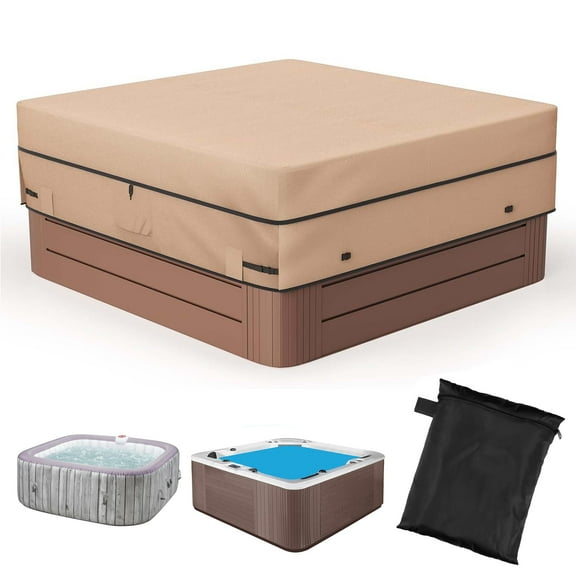 COSYUMI Hot Tub Cover,900D Heavy Duty Square Hot Tub Cover Protectors 85 x 85 Inch Fit 84 x 84, 83 x 83 or 82 x 82 Inch, Waterproof UV-Resistant Spa Covers for Hot Tub,Outdoor Bathtub Cover