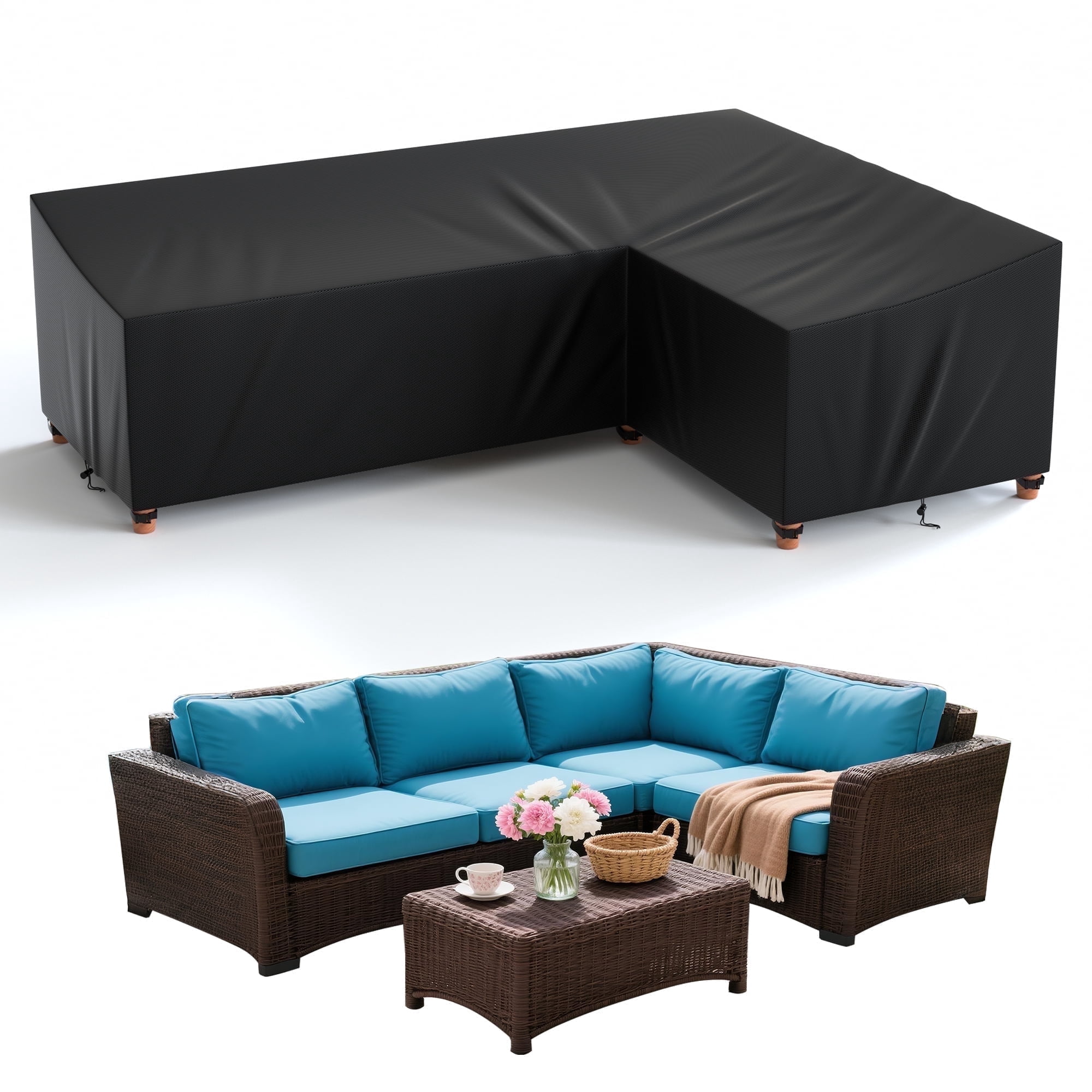 COSYUMI Patio L-Shaped Sectional Sofa Cover, Heavy Duty Durable Oxford ...