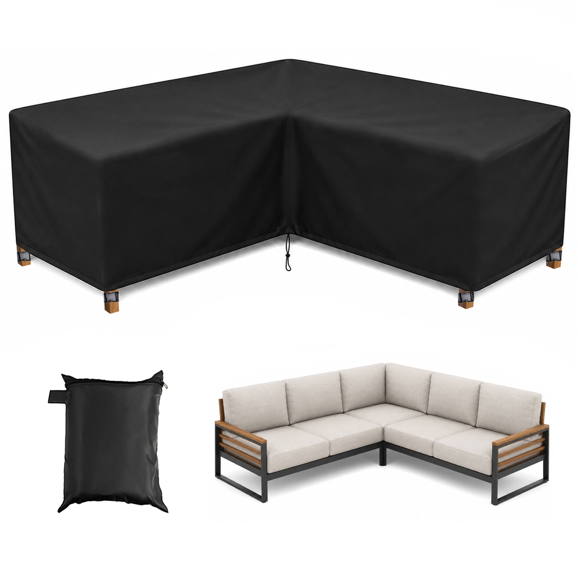 COSYUMI Patio V-Shaped Sectional Sofa Cover, Waterproof Outdoor Sectional Cover, 420D Heavy Duty Garden Furniture Sofa Cover with 4 Windproof Buckles for Outdoor Indoor Sofa