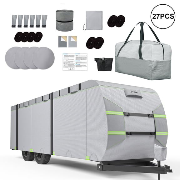 COSYUMI Travel Trailer RV Cover, Upgraded 7 Layers Waterproof 20-22FT, Camper Cover for Toy Hauler, with Gutter Caps, Tongne Jack Caps, Windproof Straps Camper Accessories