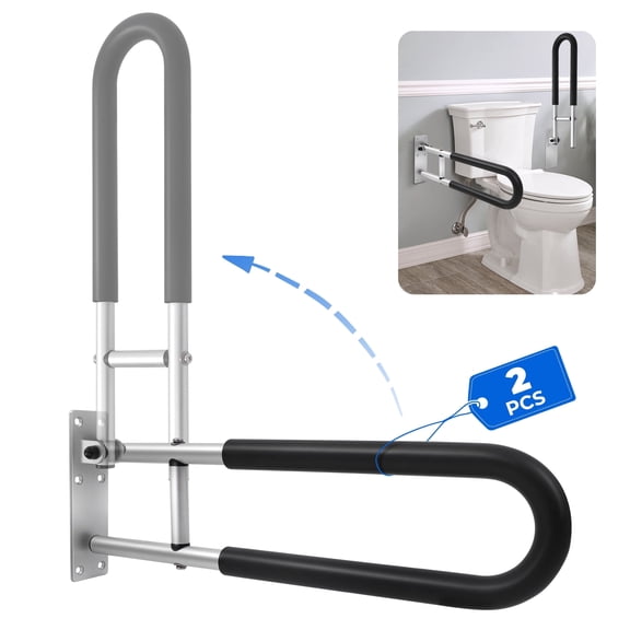 COSYWILL 2PCS Toilet Grab Bar,23.8 in Folding Bathroom Handrail with Padded,Safety Grab Rail for Disabled Elderly Pregnant