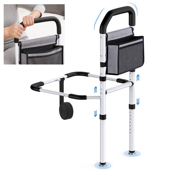 COSYWILL Bed Rails for Adults, Adjustable Bed Assist Rail with Storage Pocket and Safety Strap, Non-Slip Bedside Support Rail Supports up to 330 lbs
