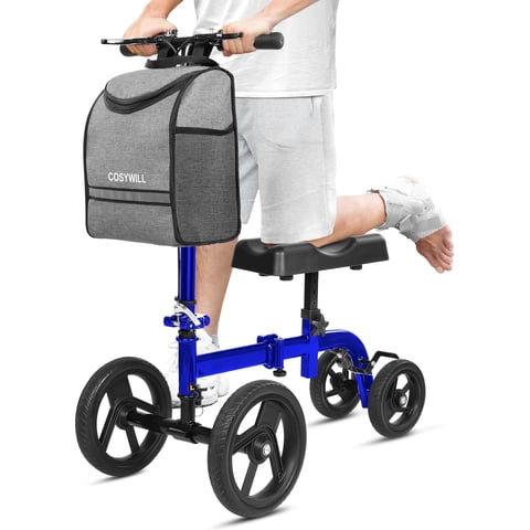 COSYWILL Steerable Knee Scooter,Knee Walker Scooter for Adults with 10" Front Wheels,Foldable Knee Scooter for Foot Surgery Crutches Alternative,Blue