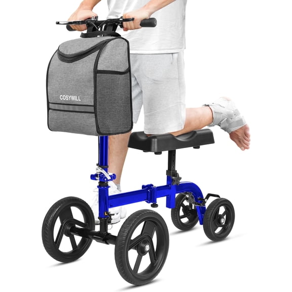 COSYWILL Steerable Knee Scooter,Knee Walker Scooter for Adults with 10" Front Wheels,Foldable Knee Scooter for Foot Surgery Crutches Alternative,Blue