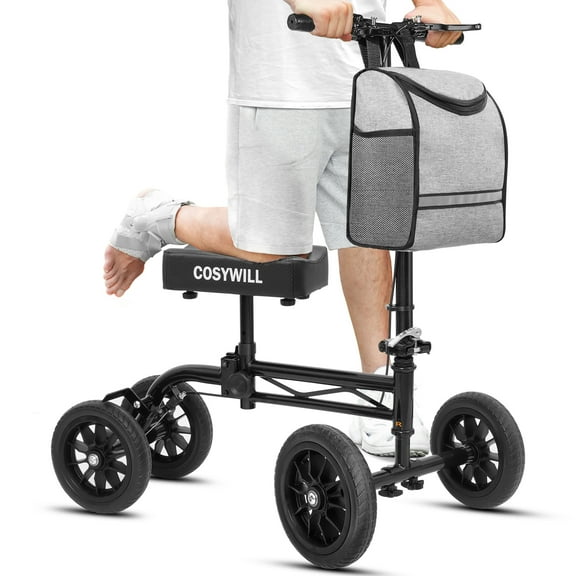 COSYWILL Knee Scooter,Economy Knee Walker with Dual Braking System,Foldable Scooter for Foot Injuries,Compact Crutches Alternative,Black