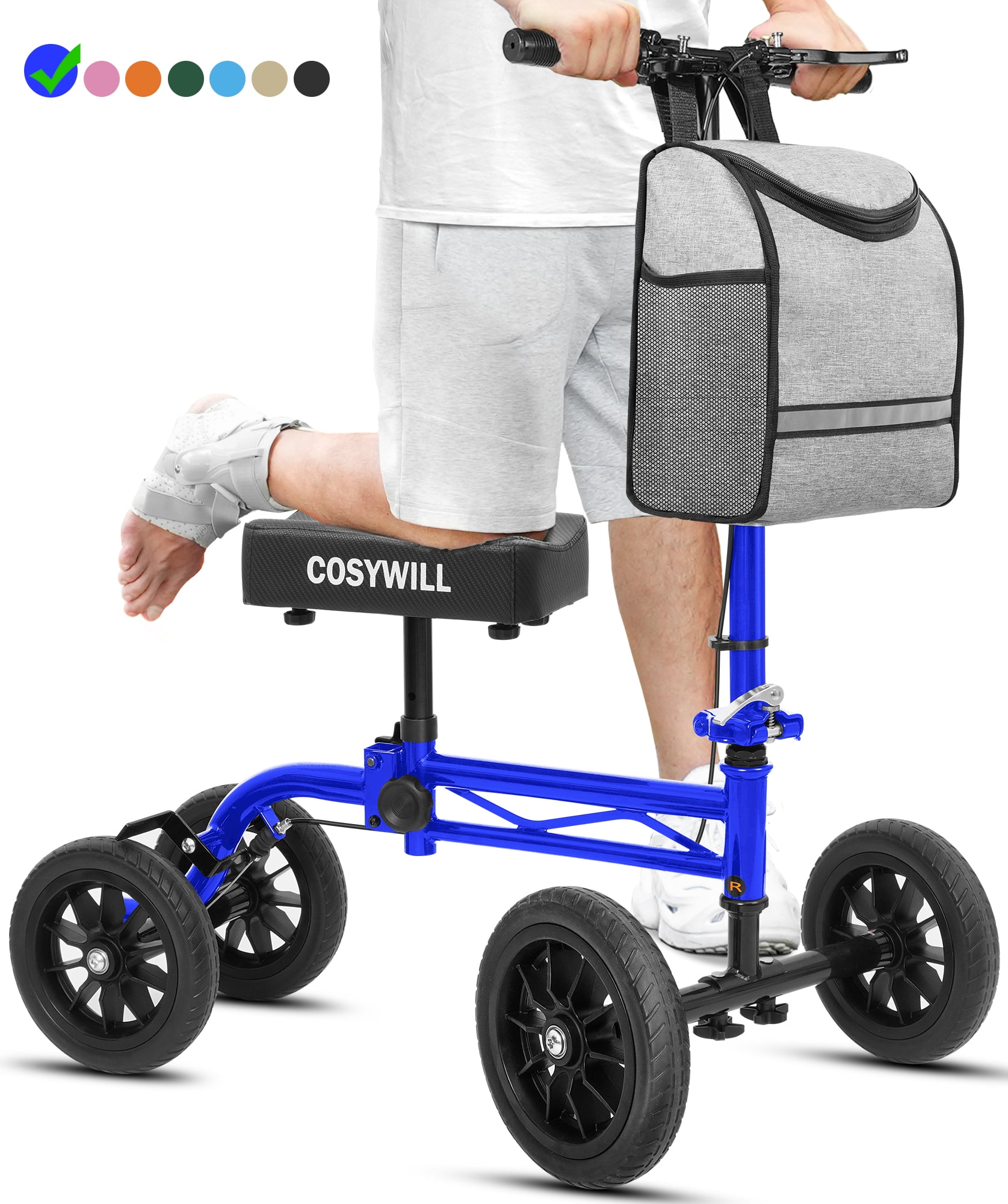 COSYWILL Knee Scooter,Economy Knee Walker with Dual Braking System,Foldable Scooter for Foot Injuries,Compact Crutches Alternative,Blue
