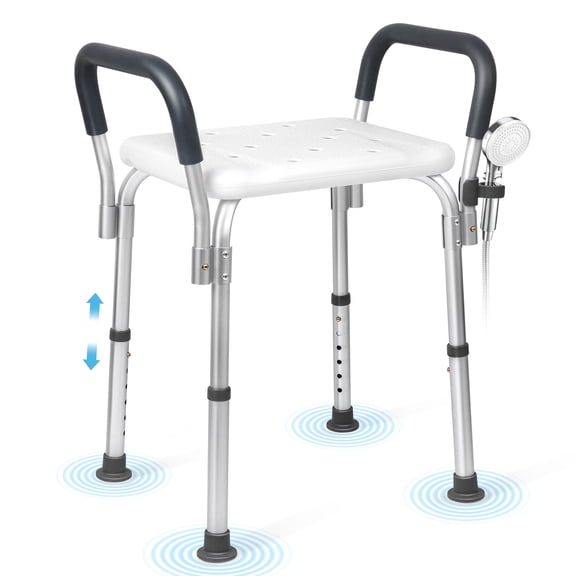 COSYWILL Shower Chair with Arms, Adjustable Height Bath Seat for Inside Shower or Tub, Shower Stools for Elderly, 330 lbs Capacity, Silver