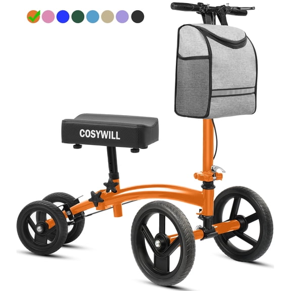 COSYWILL Steerable Knee Scooter,Economy Knee Walker,All Terrain Foldable Medical Scooter for Foot Injuries Crutches Alternative,Orange