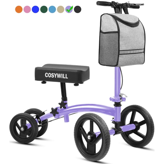 COSYWILL Steerable Knee Scooter,Economy Knee Walker,All Terrain Foldable Medical Scooter for Foot Injuries Crutches Alternative,Purple