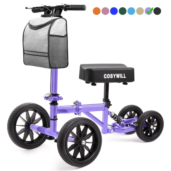 COSYWILL All Terrain Knee Scooter,Knee Walker Scooter for Foot Injuries,Adults Roller Scooter for with 10“ TPU Wheel,Compact Crutches Alternative,Purple