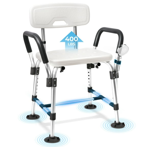 COSYWILL Shower Chair for Inside Shower,Bath Chair with Arms and Back,Heavy Duty Safety Shower Bench with Height Adjustable Bath Seat,White
