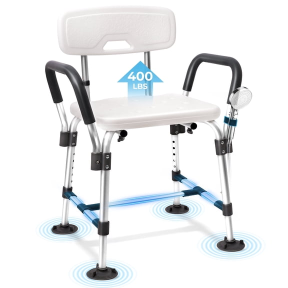 COSYWILL Shower Chair for Inside Shower,Bath Chair with Arms and Back,Heavy Duty Safety Shower Bench with Height Adjustable Bath Seat,White