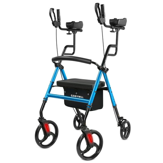 COSYWILL Upright Rollator Walker,Stand Up Walkers for Seniors and Adults with Backrest Seat,Lightweight and Folding Design,Blue
