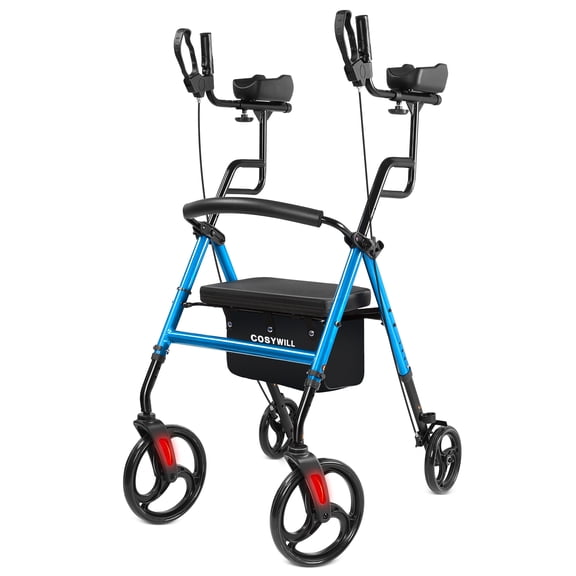 COSYWILL Upright Rollator Walker,Stand Up Walkers for Seniors and Adults with Backrest Seat,Lightweight and Folding Design,Blue