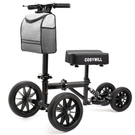 COSYWILL All Terrain Knee Scooter,Knee Walker Scooter for Foot Injuries,Adults Roller Scooter for with 10“ TPU Wheel,Compact Crutches Alternative,Black