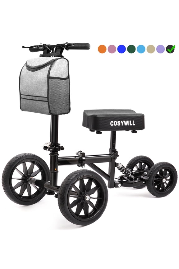 All Terrain Knee Scooter,Knee Walker Scooter for Foot Injuries,Adults Roller Scooter for with 10“ TPU Wheel,Compact Crutches Alternative,Black