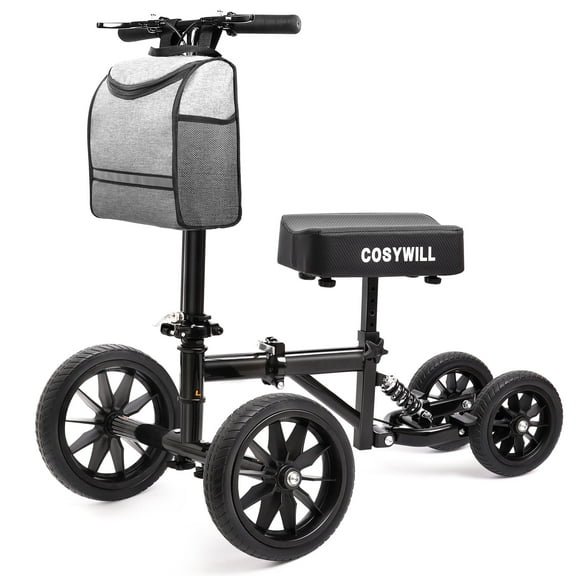 COSYWILL All Terrain Knee Scooter,Knee Walker Scooter for Foot Injuries,Adults Roller Scooter for with 10“ TPU Wheel,Compact Crutches Alternative,Black