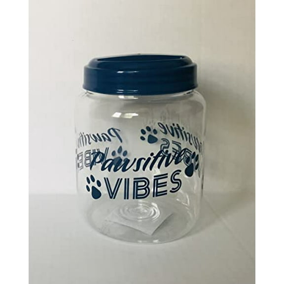 COT BPA-Free Plastic Airtight Dog Cat Pet Treat & Food Storage Containers Canisters Jars Navy Blue & Red Pawsitive Vibes with Paw Prints (Set of 2)