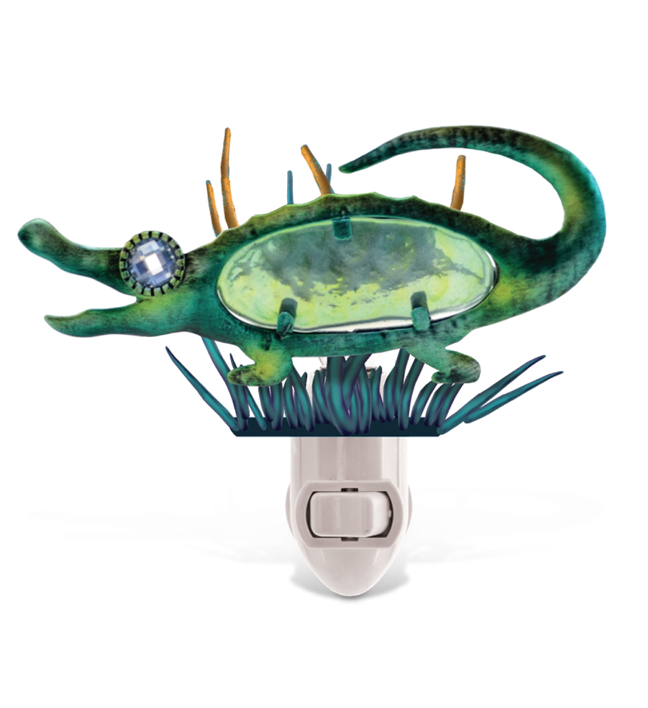 COTA Global Alligator Night Light - Home Décor Wall Plug in Night Light with Switch, Unique Decorative Hand Made Metal & Glass Nightlight for Bathroom, Nursery, Hallway, Kitchen, & Bedroom - 5 Inches