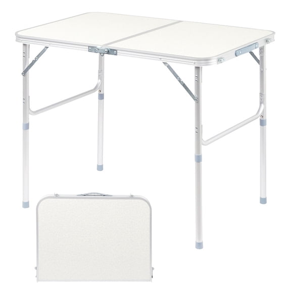 COTINSE 3 FT Adjustable Height Aluminum Folding Table with Carry Handle, Portable Camping Picnic Dining Table for Indoor Outdoor Use, Beige