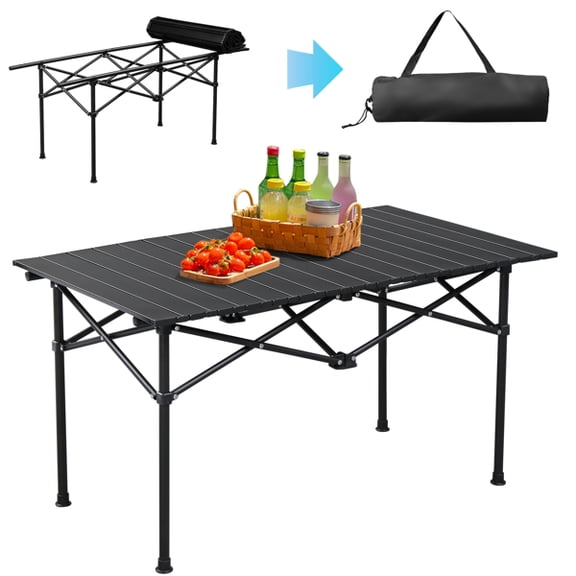 COTINSE 47" Portable Folding Camping Table, Heavy Duty Carbon Steel Roll-Up Outdoor Table for BBQ, Picnic, Tailgating & Beach, Black
