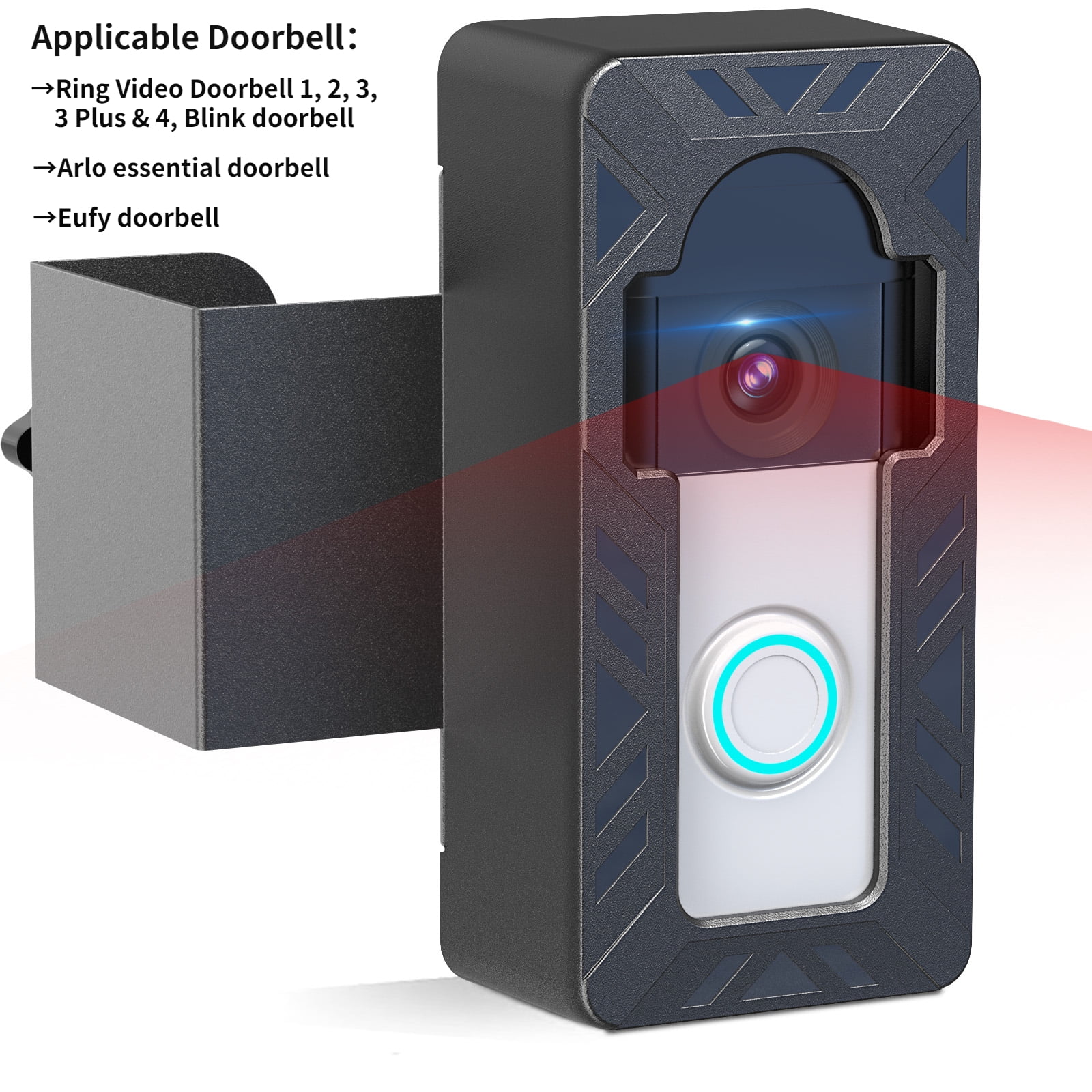 COTINSE No Drill Doorbell Mount Holder Accessories with Rain Cover, Anti-Theft Doorbell Bracket Cover Compatible with Video Doorbell 1/2/3/3 Plus/4, Waterproof Mounting Plate Bracket Wedge Kit,Black