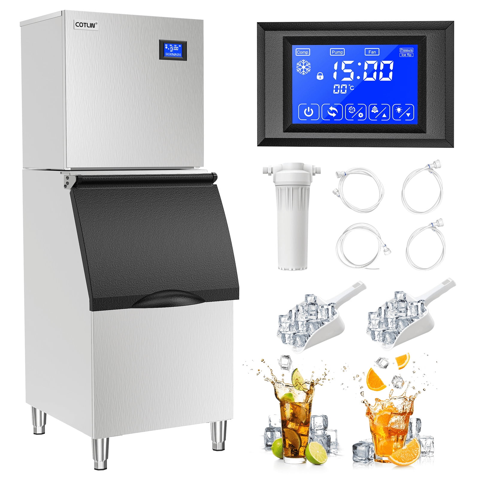 "COTLIN Commercial Ice Maker Machine, 22"" 300LBS/24H, Adjustable Ice