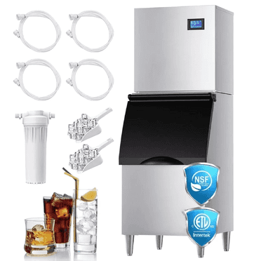 Split Commercial Ice Maker Machine 500LBS/24H with 350lbs Ice Bin, Nugget Ice Makers Commercial, Clear Cube Pellet Ice Maker, Fast Ice Maker Ice-Ready in 8-15mins