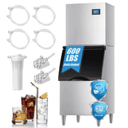 OUTBID Split Commercial Ice Maker Machine 600LBS/24H with 350lbs Ice Bin, Nugget Ice Makers Commercial, Clear Cube Pellet Ice Maker, Fast Ice Maker Ice-Ready in