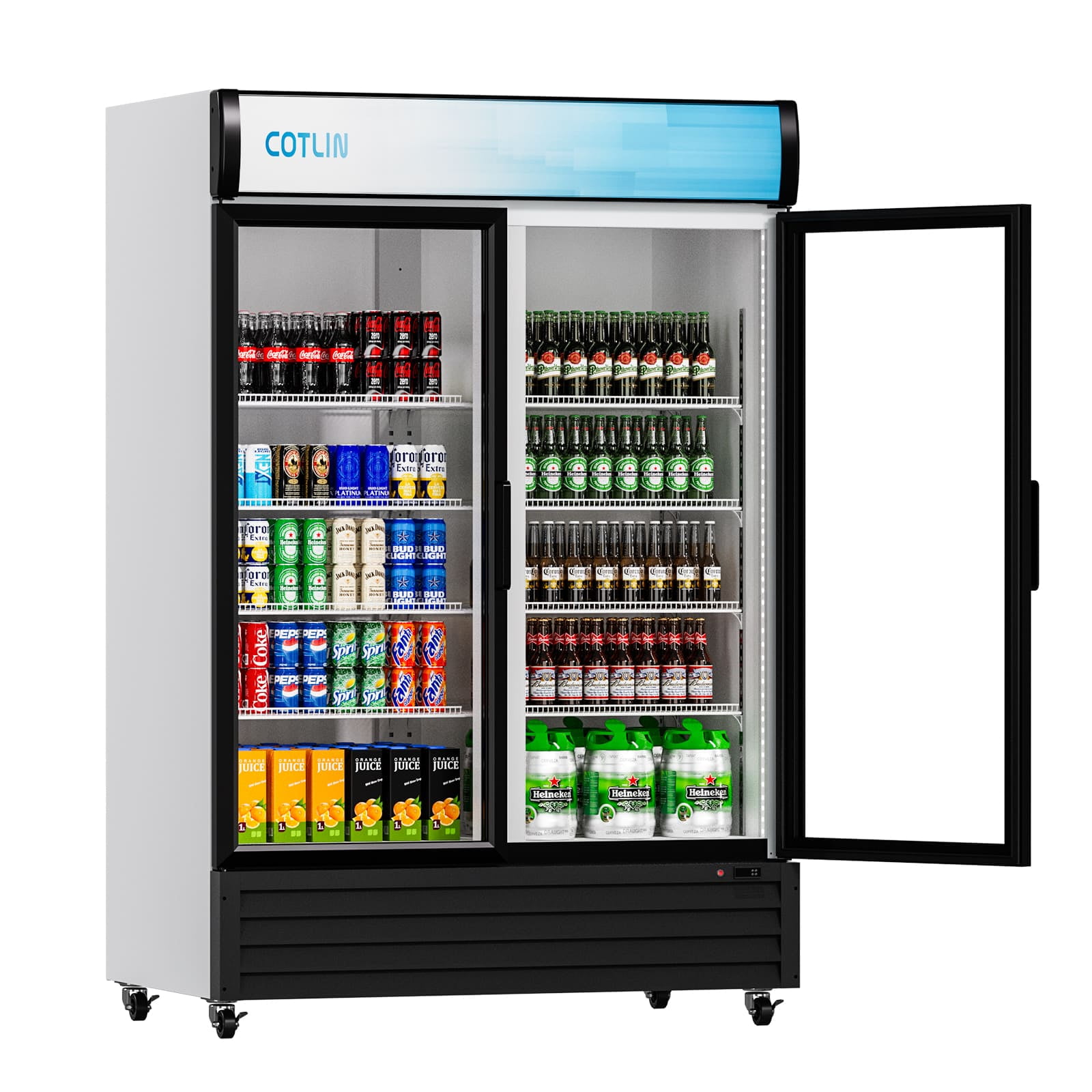 COTLIN 53" 45 Cu.Ft. LED Dual-pane Glass Door Coated Steel Upright Display Beverage Cooler WX-49DR