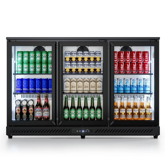 OUTBID 53" Under Counter Beverage Refrigerator, 12.5 Cu.Ft Three-Sided Glass Door Display Cooler with LED Lighting and LCD Screen, Ideal for Beer, Soda, Wine, Perfect for Kitchen, Shop, and Bar Use