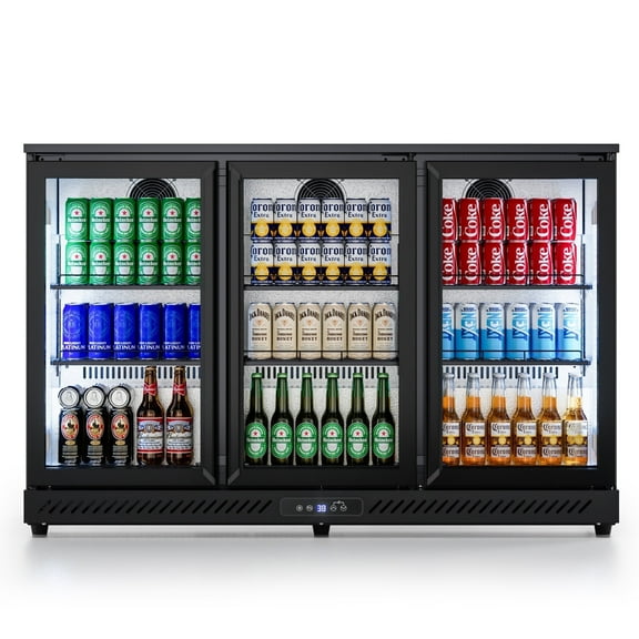 OUTBID 53" Under Counter Beverage Refrigerator, 12.5 Cu.Ft Three-Sided Glass Door Display Cooler with LED Lighting and LCD Screen, Ideal for Beer, Soda, Wine, Perfect for Kitchen, Shop, and Bar Use