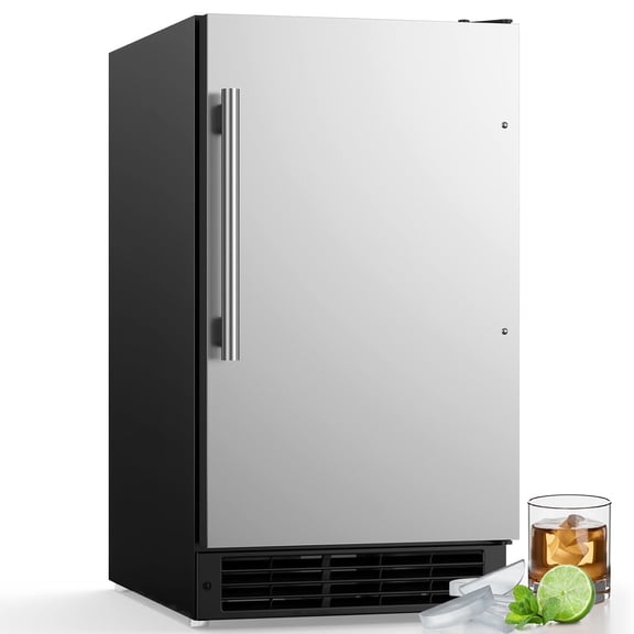 RIOXC Drainless Ice Maker 15" W with 22LBS Storage Bin, Free-Standing Under Counter Ice Maker Cabinet Ready, Crescent Ice for Home, No Drain Required, ETL Approved