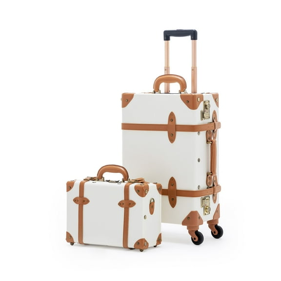 COTRUNKAGE Minimalist 2 Piece Vintage Luggage Sets Travel Carry On Suitcase for Women with Spinner Wheels, Pearl White