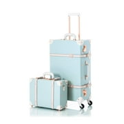 COTRUNKAGE Vintage Checked Luggage Sets 2 Piece TSA Lock Suitcase for Women with 16 Suitcase Bag, Sky Blue