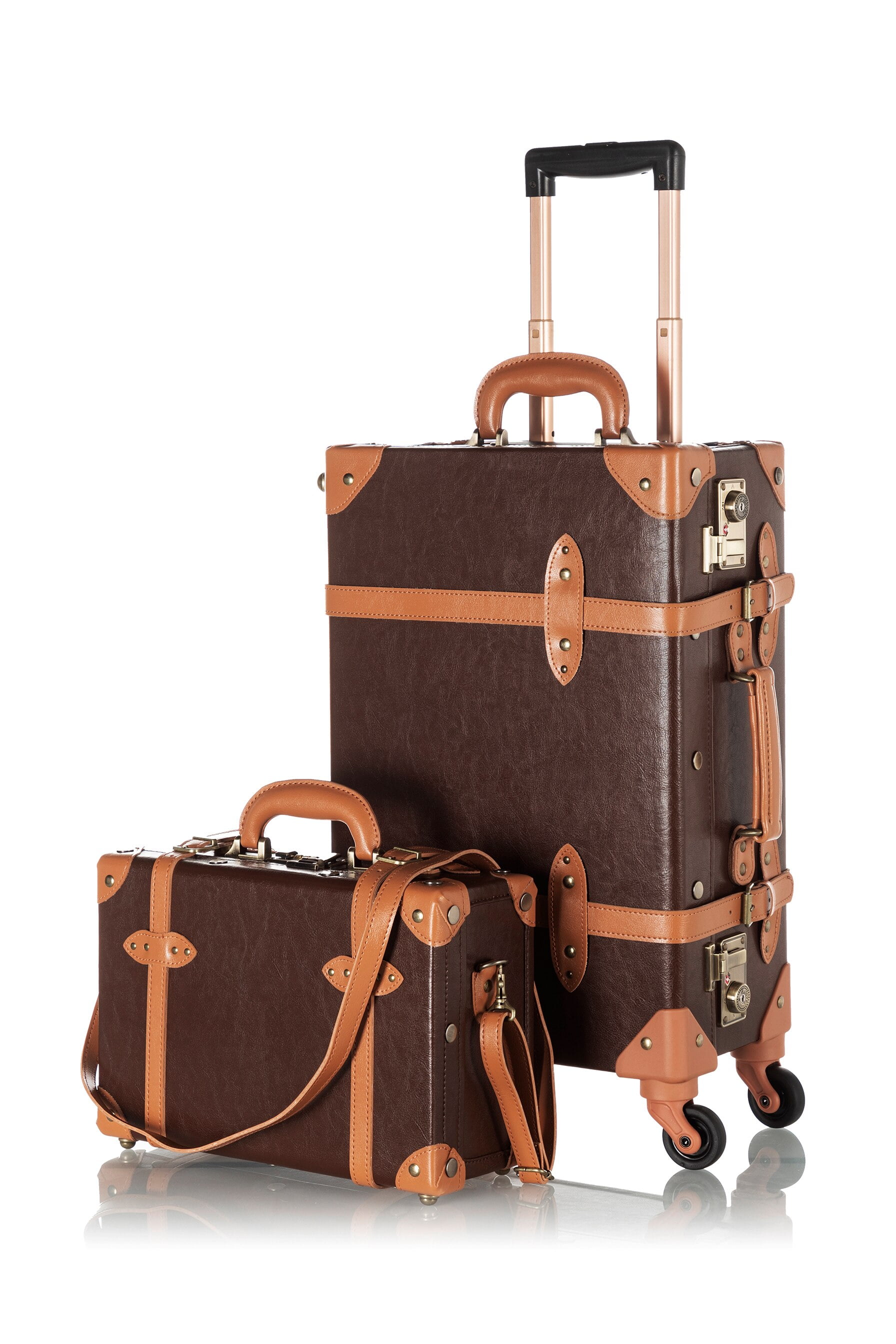 COTRUNKAGE Vintage Luggage Sets 2 Pieces TSA Lock Carry On Suitcase for  Women with Spinner Wheels, Cocoa Brown