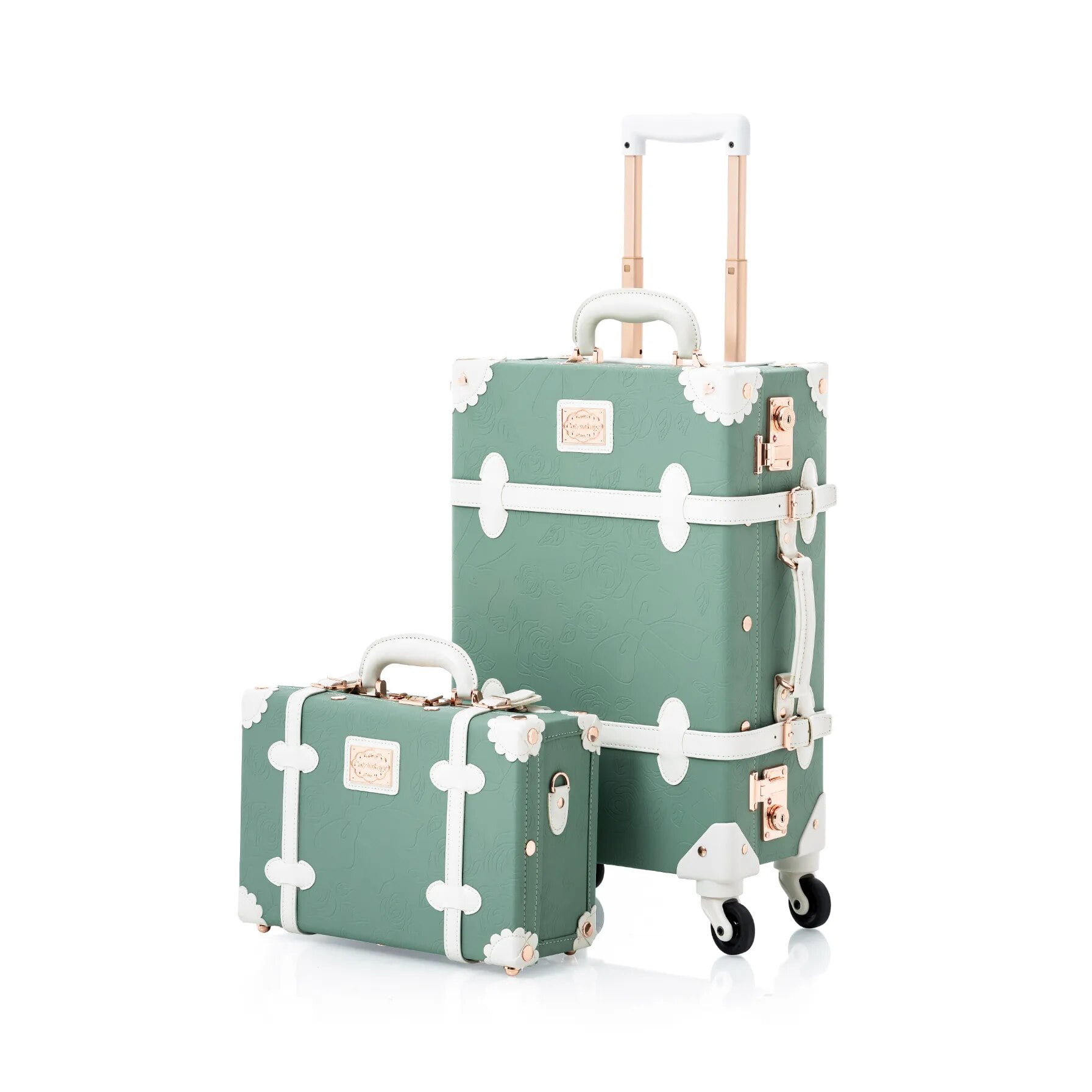 COTRUNKAGE Vintage Trunk Luggage Set TSA Lock Carry On Suitcase for Women (13" & 20", Embossed