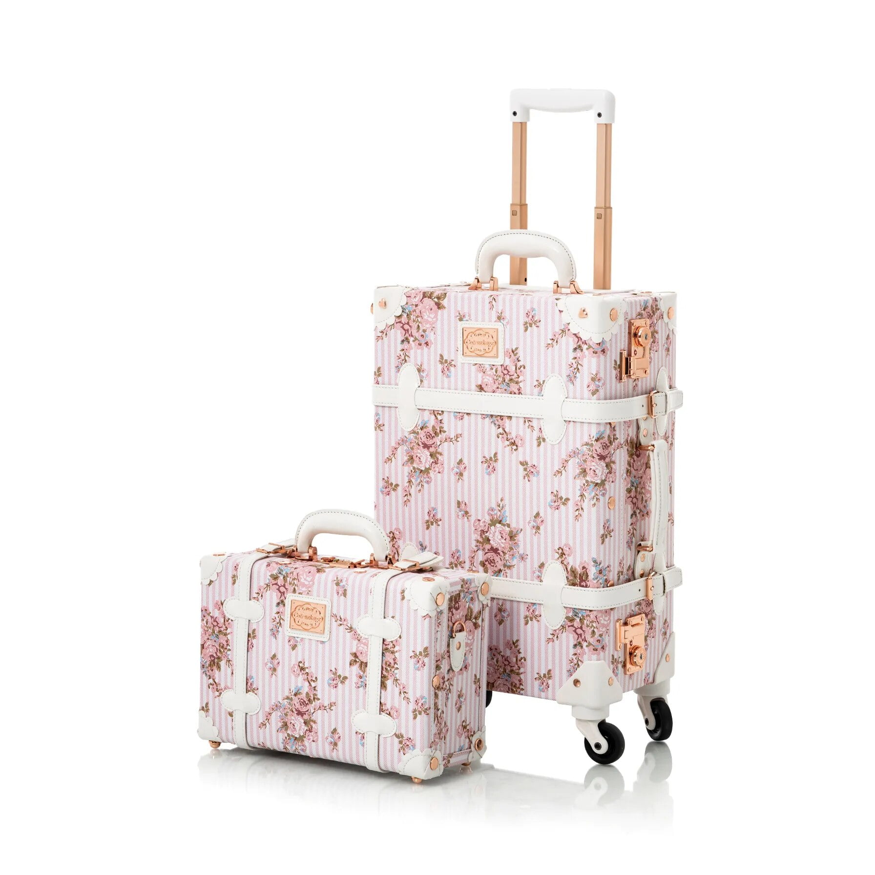 COTRUNKAGE Vintage Trunk Luggage Set TSA Lock Carry On Suitcase for Women (13" & 20", Pink