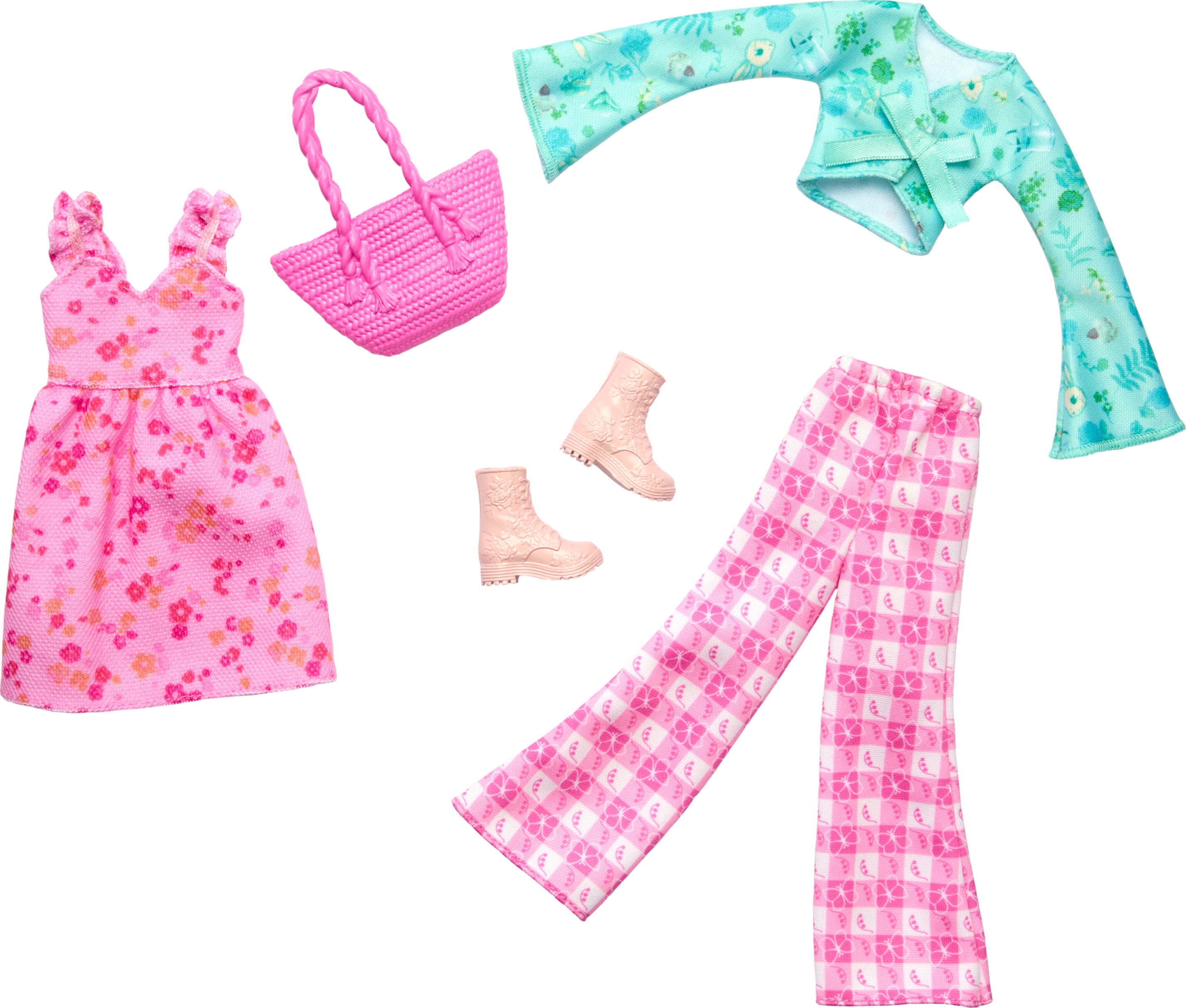 Barbie Doll Clothing, Fashion and Accessory Pack with Cottage Core Theme (2 Outfits)