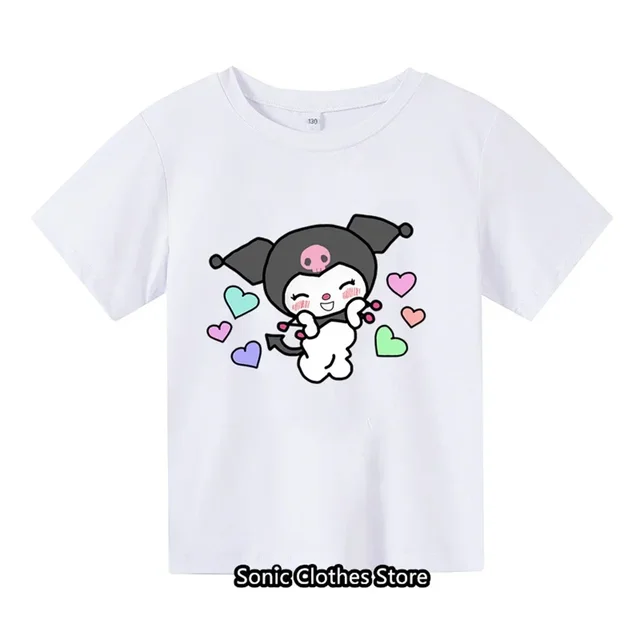 COTTON 2024 New Kawaii Kuromi T-shirt 3-14 Year Old COTTON 2024 New Kawaii Kuromi T-shirt 3-14 Year Old